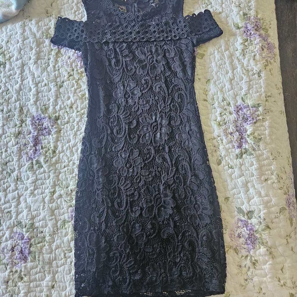 Ambiance Elegant Black Lace Mini Dress